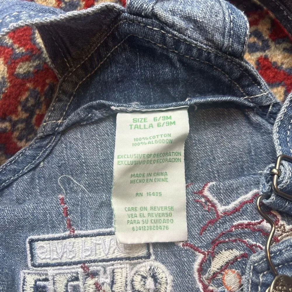 Vtg Elmo Cookie Monster Sesame Street Denim Overalls Sz 6-9 Months Embroidered